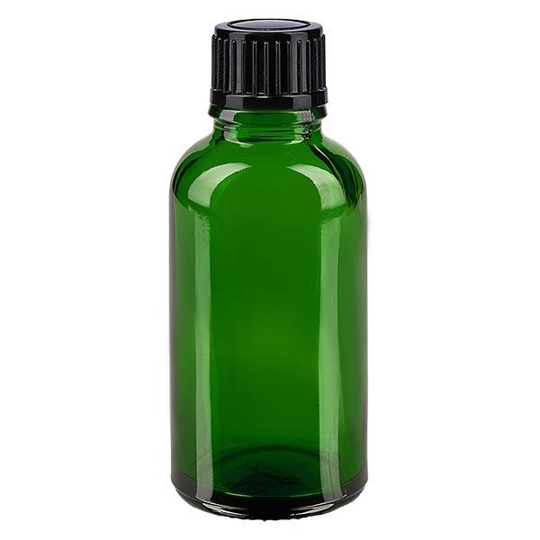 Apothekenflasche grün 30ml Schraubverschluss schwarz Standard Apothekenflasche grün 30ml Schraubverschluss schwarz Standard