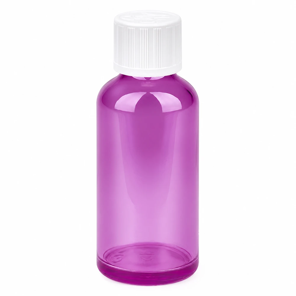 50ml Flasche 11mm Schraubverschluss weiß Standard Kindersicher PurpleLine UT18/50 Kleine 50ml Flasche in Purple Line Design für ätherische Öle und Tinkturen