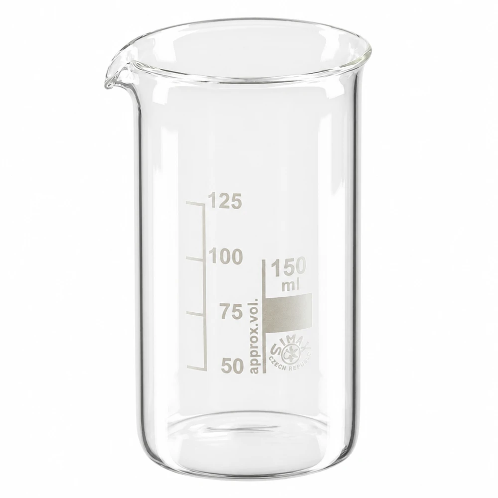 Becherglas 150ml Borosilikatglas, hohe Form Klares Laborbecherglas 150ml hohe Form mit Ausgussschnabel und Volumenskala