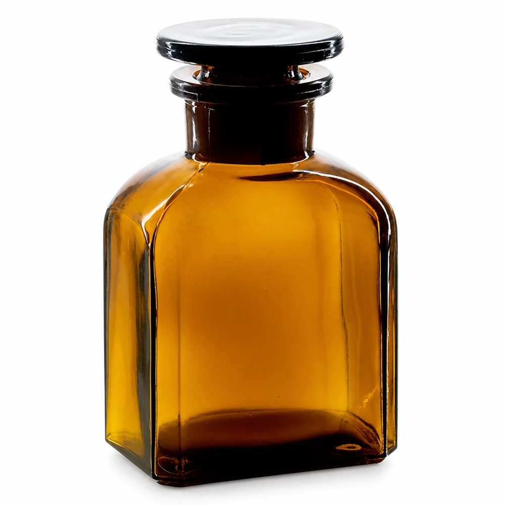 Vierkantflasche 150ml braun Weithals Glasstopfen 150ml Braunglas Vorratsflasche viereckig mit Glasdeckel ideal zur sicheren Aufbewahrung von Flüssigkeiten