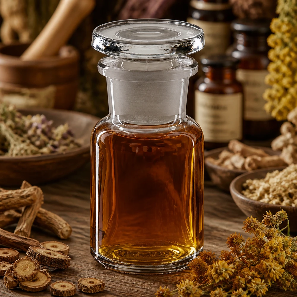 Rundschulterfl. 50ml klar Weithals Glasstopfen Kleine Glasflasche 50ml mit Stopfen für Naturheilkunde Aromatherapie und Kräuterextrakte