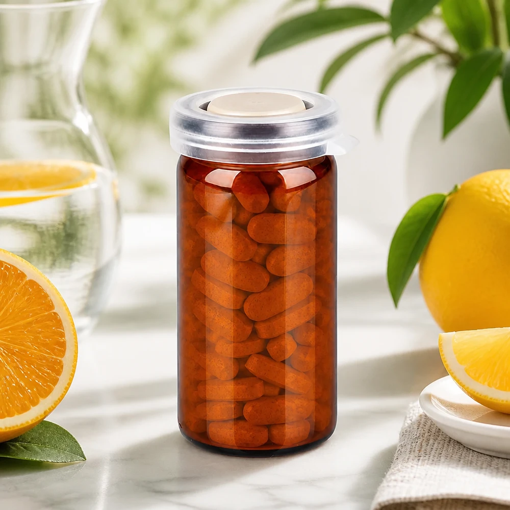 Tabletten/Rollrandglas 10ml braun mit Schnappdeckel Pharmaglas 10ml in Bernsteinfarbe mit Kunststoffverschluss für Nahrungsergänzungsmittel