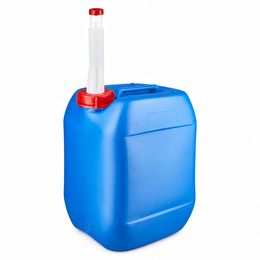 Kanister 10 Liter blau mit Auslaufrohr Flex Rechteckiger Hochleistungskanister 10L blau mit langem Flex-Auslaufrohr für präzises Befüllen
