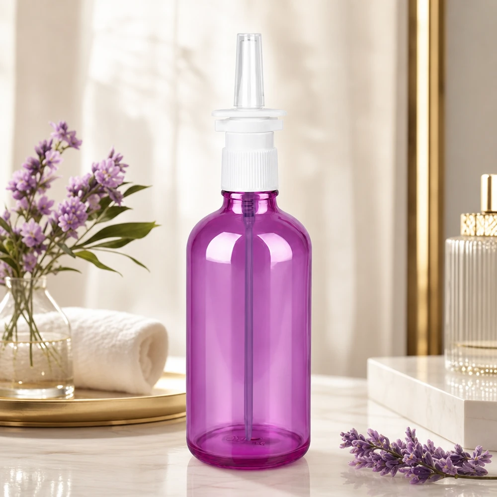 100ml Nasensprayflasche weiß/transparent Standard PurpleLine UT18/100 Rundliche 100ml Flasche in Lila mit feinem Sprühnebel für therapeutische Nasen und Rachensprays