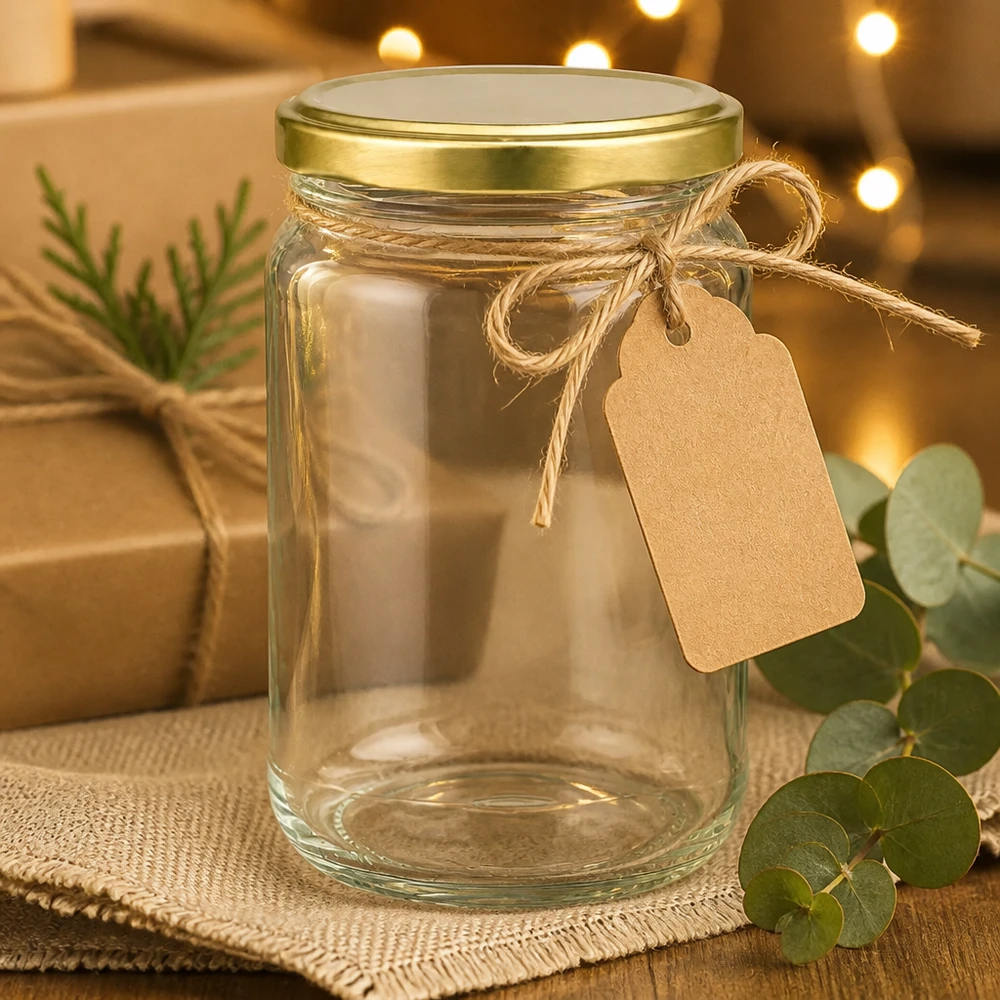 305ml Rundglas mit BasicSeal Deckel gold UNiTWIST 305ml Rundglas UNiTWIST mit Geschenkanhänger in gemütlicher Weihnachtsdeko - Einmachglas als festliche Geschenkidee