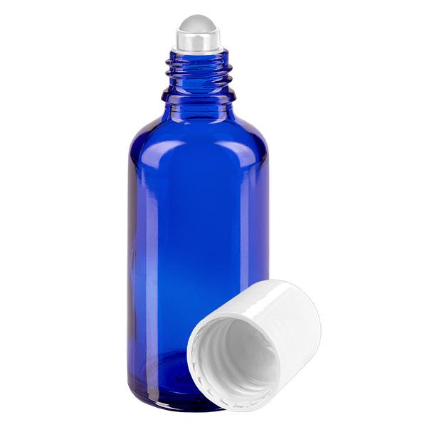 Apothekenflasche blau 50ml Roll-On Verschluss weiß Apothekenflasche blau 50ml Roll-On Verschluss weiß