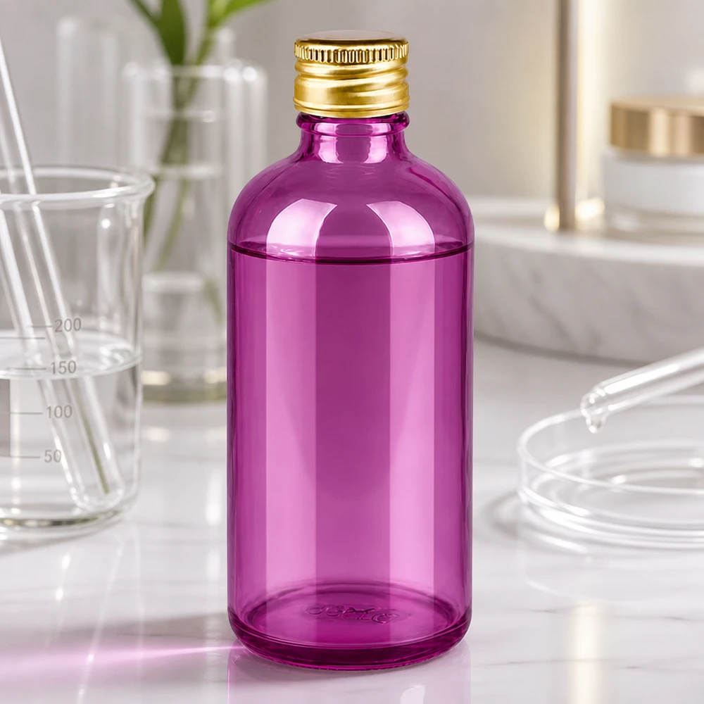 100ml Flasche 11mm Schraubverschluss Alu-Gold Standard PurpleLine. UT18/100 Runde 100ml Violettglasflasche mit ergonomischem Design für Aromatherapie und Wellness-Produkte