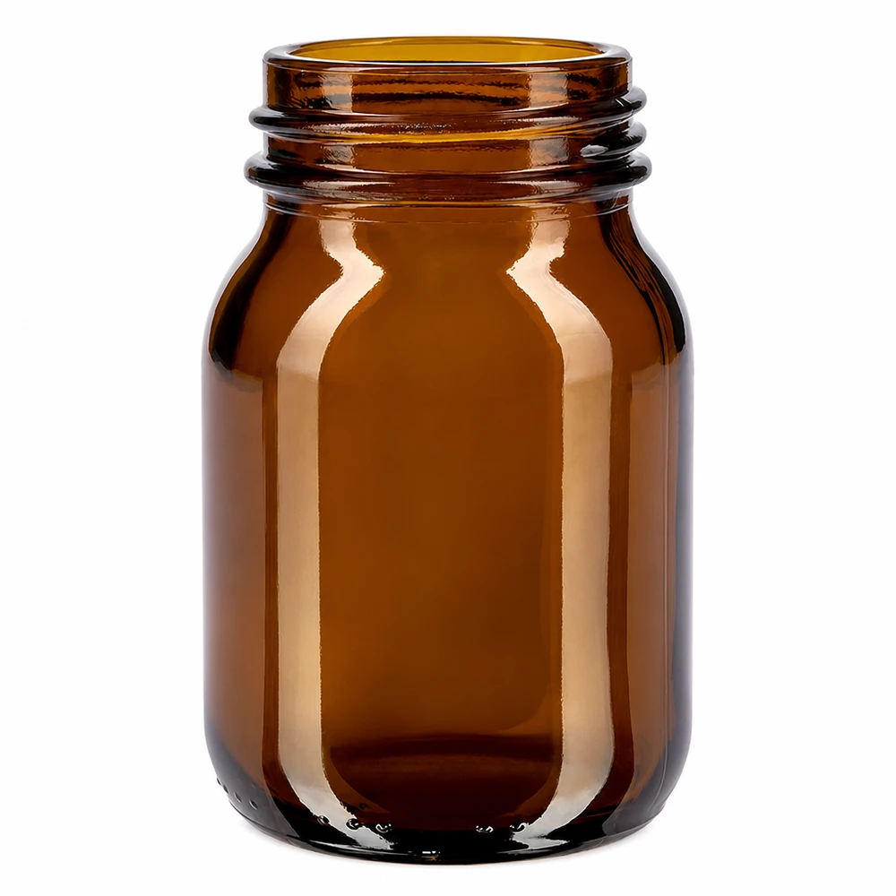Kompakte 75ml Glasflasche mit weitem Hals und standardisierter DIN 40 Gewindemündung