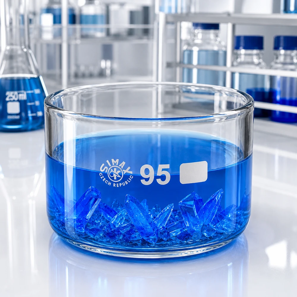 300ml Kristallisierschale ohne Ausguss Borosilikat ø95mm Flache Glasschale 300ml Borosilikat Durchmesser 95mm blaue Lösung Laboranwendung