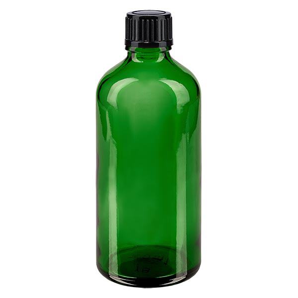 Apothekenflasche grün 100ml Schraubverschluss schwarz Standard Apothekenflasche grün 100ml Schraubverschluss schwarz Standard
