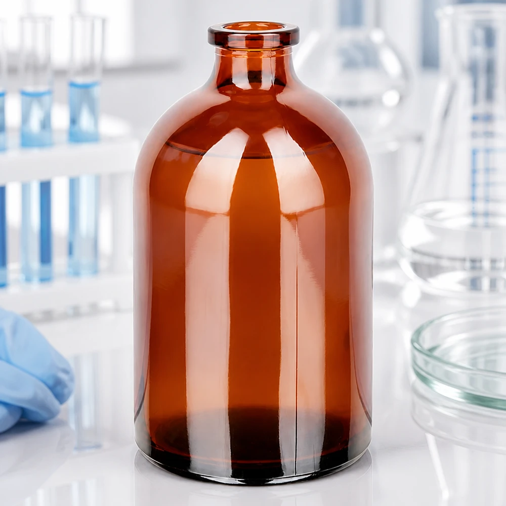 Injektionsflasche Braunglas 100ml Leere Injektionsflasche 100ml Braunglas mit glattem Flaschenkörper und typischer Vial-Form