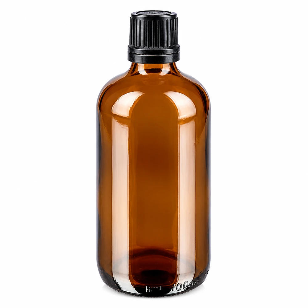 Bernsteinfarbene 100ml Glasflasche mit kindersicherem Originalverschluss aus hochwertigem Apothekenglas