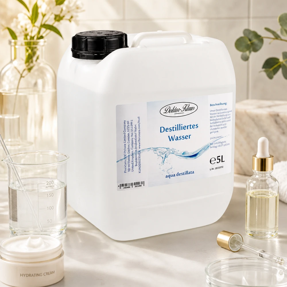 Destilliertes Wasser 5L Doktor-Klaus Hochwertiges destilliertes Wasser von Doktor-Klaus in stabiler 5 Liter Verpackung für vielseitige Nutzung