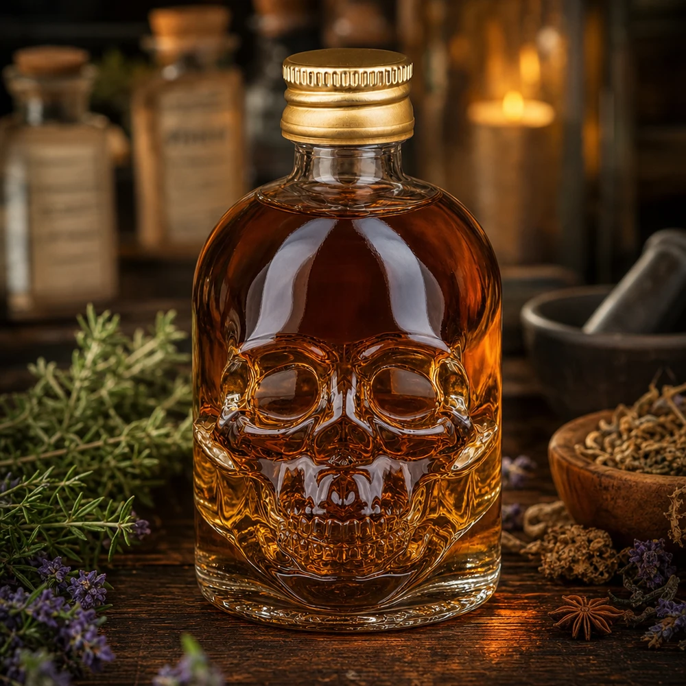 50ml Glasflasche "Hector" + Schraubverschluss gold UNiTWIST Dekorative Glasflasche Hector 50ml mit Skull-Prägung und antikem goldfarbenen Verschluss