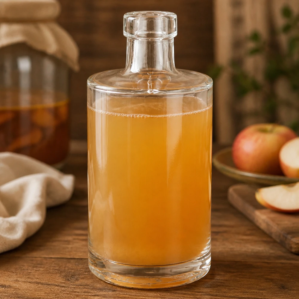 350ml Glasflasche "Marie" ohne Verschluss UNiTWIST 350ml Glasflasche Marie mit Apfelsaft befüllt rustikal dekoriert frische Äpfel Holztisch Natürlichkeit Bild 8 von 10