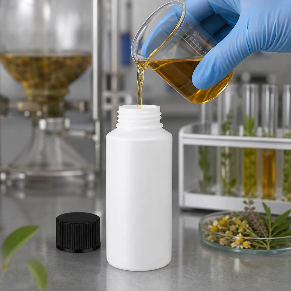 Weiße Rundflasche aus HDPE 30ml mit schwarzem Verschluss für pharmazeutische Anwendungen