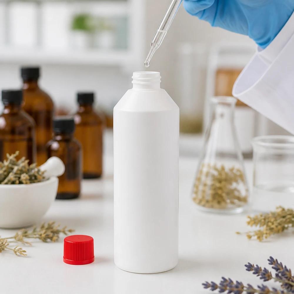Apothekenflasche HDPE 250ml weiß, mit rotem Schraubverschluss Apothekenflasche 250ml aus robustem HDPE Kunststoff mit rotem Kindersicherheitsverschluss
