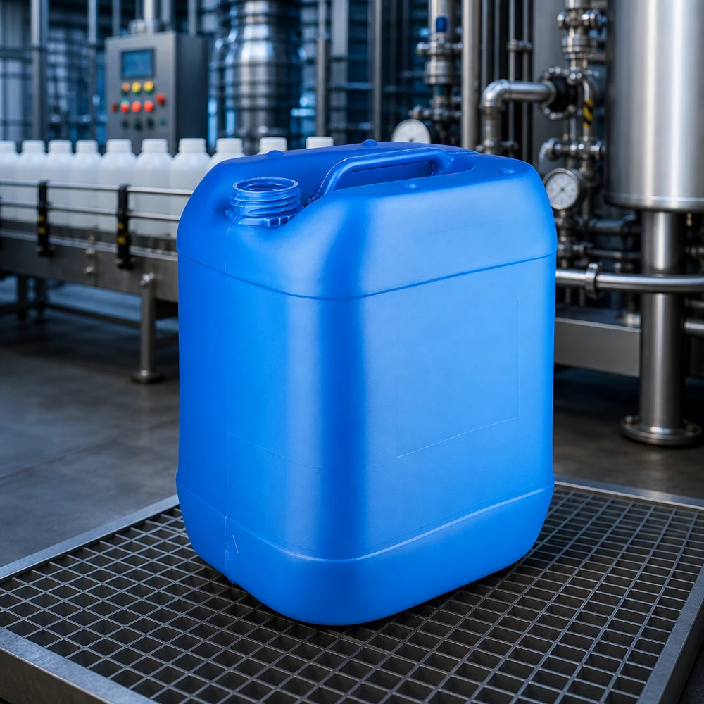 Industriekanister 20L Blau mit engem Füllstutzen und ergonomischem Tragegriff leer