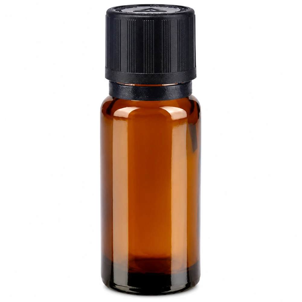 Kleine Apothekerflasche aus Braunglas 10ml mit kindersicherem Schraubverschluss in Schwarz