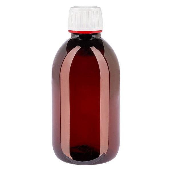 PET Flasche 250ml mit weiß/rotem Verschluss Originalitätsverschluss PET Flasche 250ml mit weiß/rotem Verschluss Originalitätsverschluss
