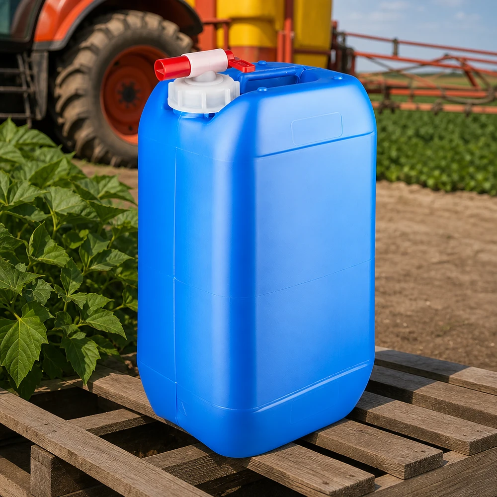 Landwirtschaftlicher 15 Liter Kanister blau mit Zapfhahn zur Aufbewahrung von Pflanzenschutzmitteln