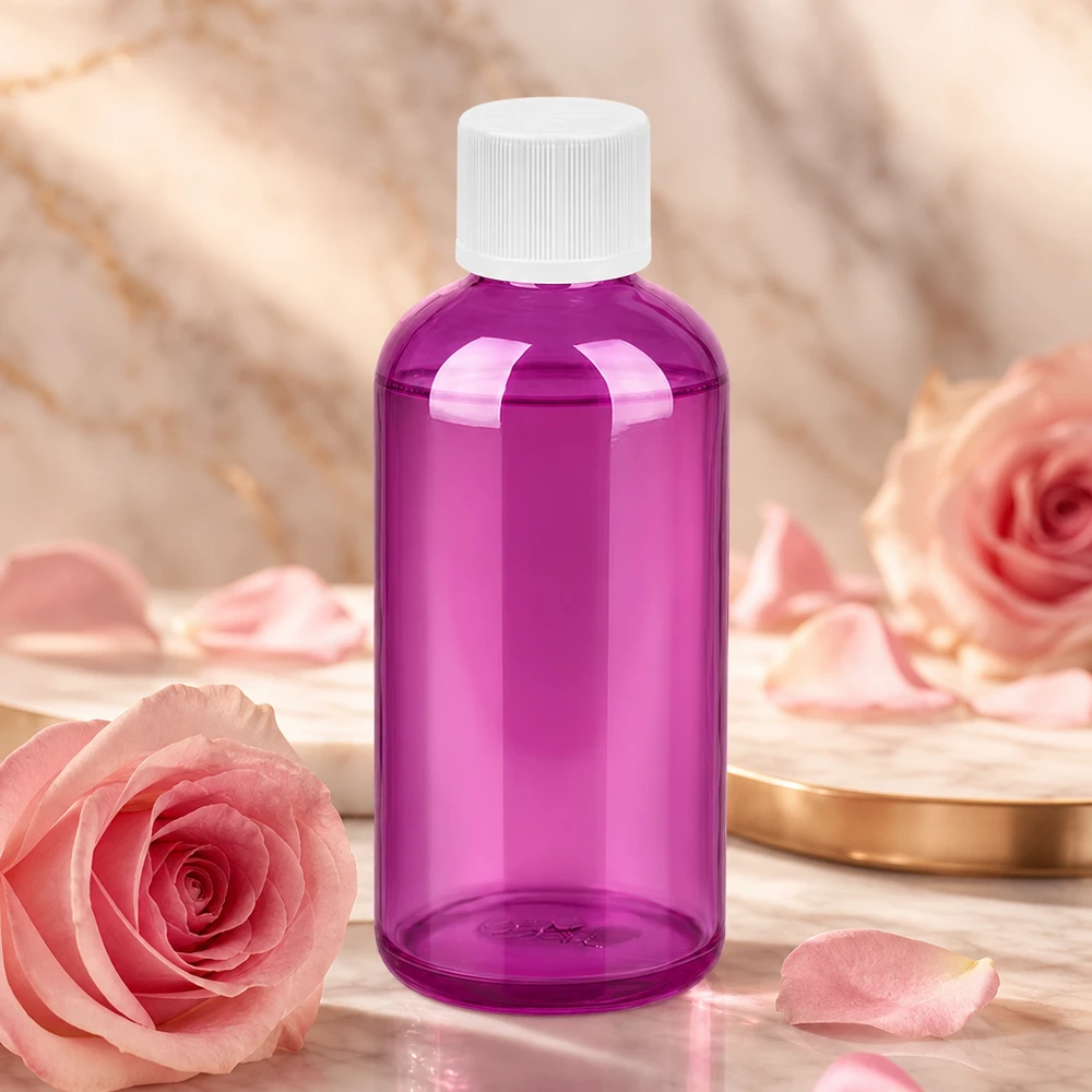 100ml Flasche 11mm Schraubverschluss weiß Standard Kindersicher PurpleLine. UT18/100 Violette durchsichtige 100ml Flasche mit UT18 Gewinde optimal für DIY Kosmetik und Seren