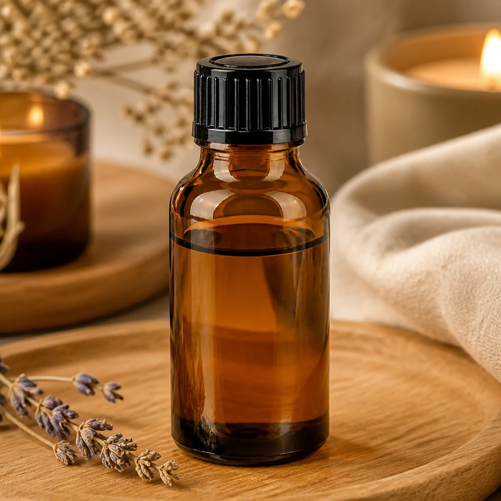 Kleine Braunglas-Dosierflasche 20ml mit schwarzem Kindersicherheitsverschluss für ätherische Öle