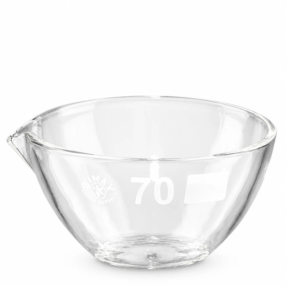 60ml Abdampfschale mit Ausguss Borosilikat ø70mm Runde Borosilikat Glasschale mit seitlichem Ausguss für präzises Ausgießen