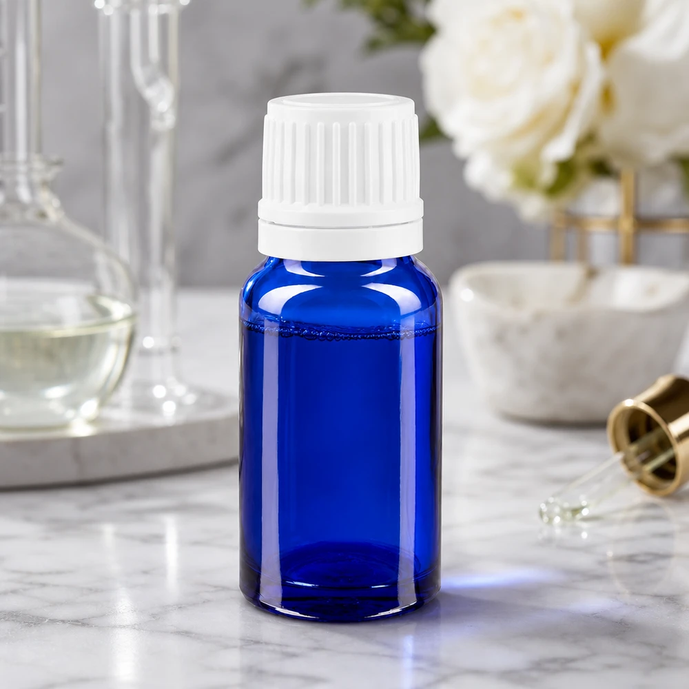Kobaltblaue 10ml Flasche mit kindersicherem OV-Verschluss für ätherische Öle