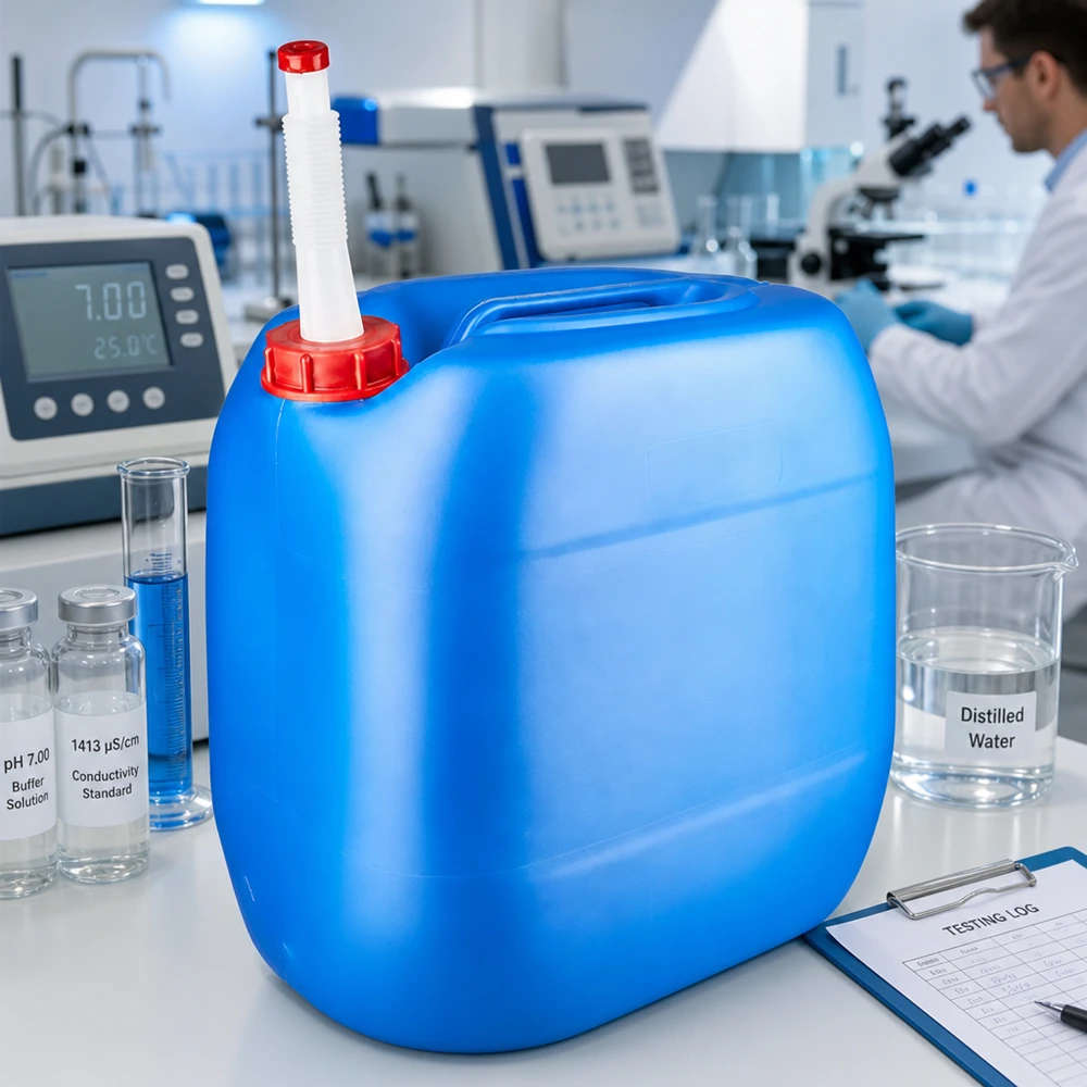 Großvolumiger Kanister 30 Liter mit rotem Schraubdeckel und Flex-Rohr für präzise Dosierung