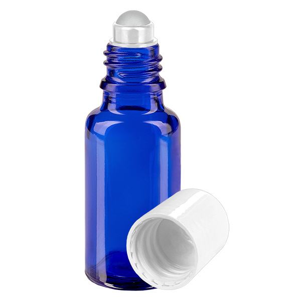 Apothekenflasche blau 20ml Roll-On Verschluss weiß
