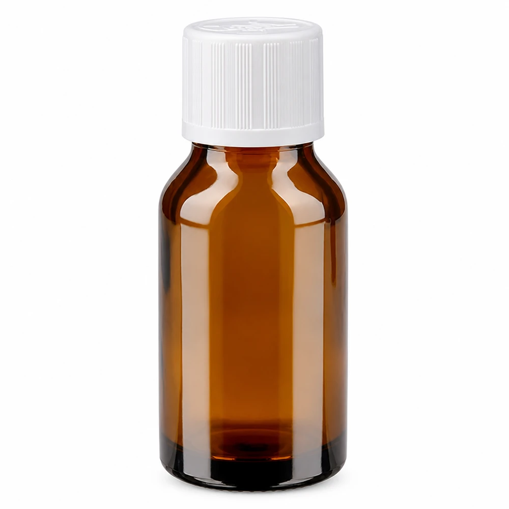 15ml Medizinflasche braun mit weißem Schraubverschluss und Kindersicherung