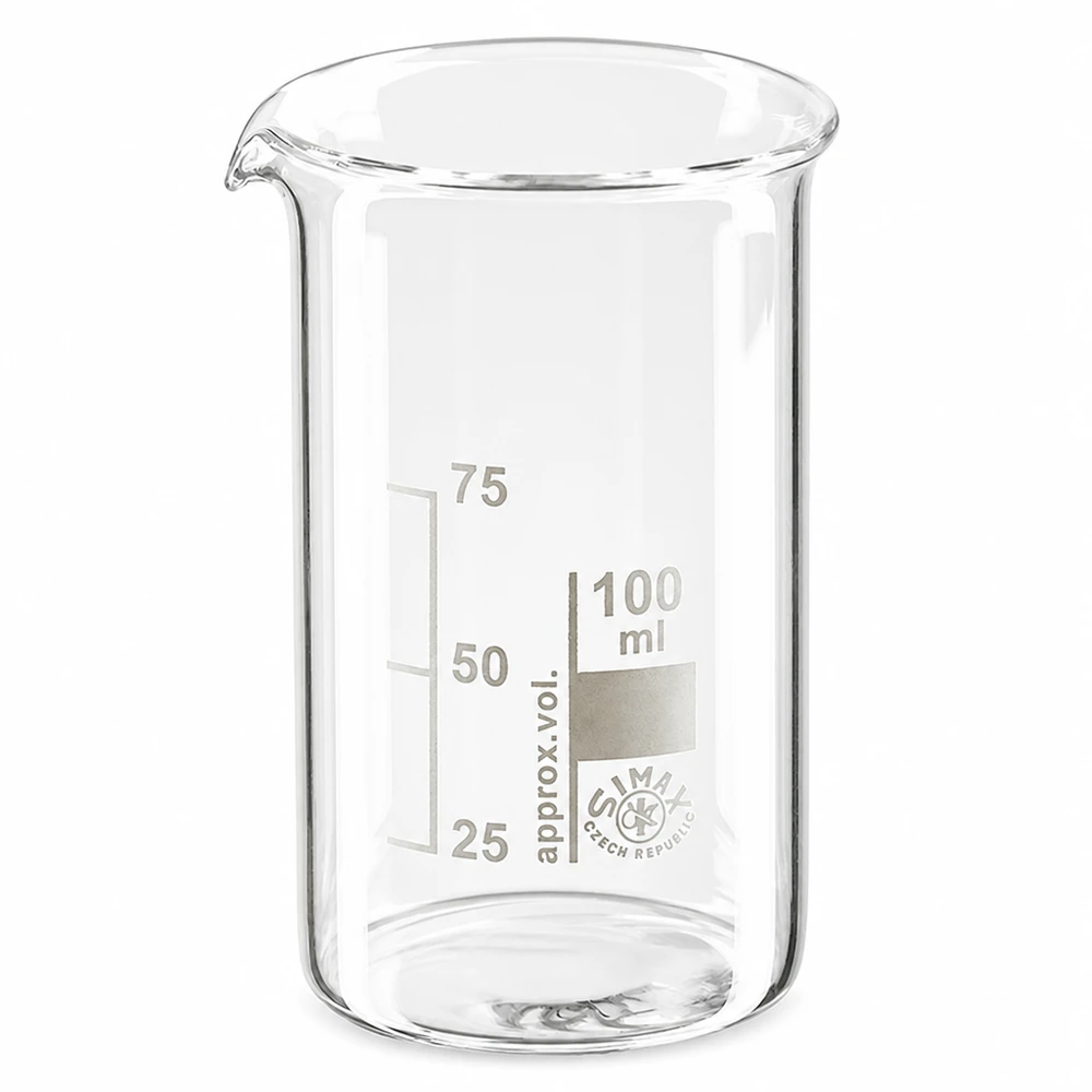 Becherglas 100ml Borosilikatglas, hohe Form Hohe Form Laborbecherglas 100ml hitzebeständiges Borosilikatglas mit Ausgießer