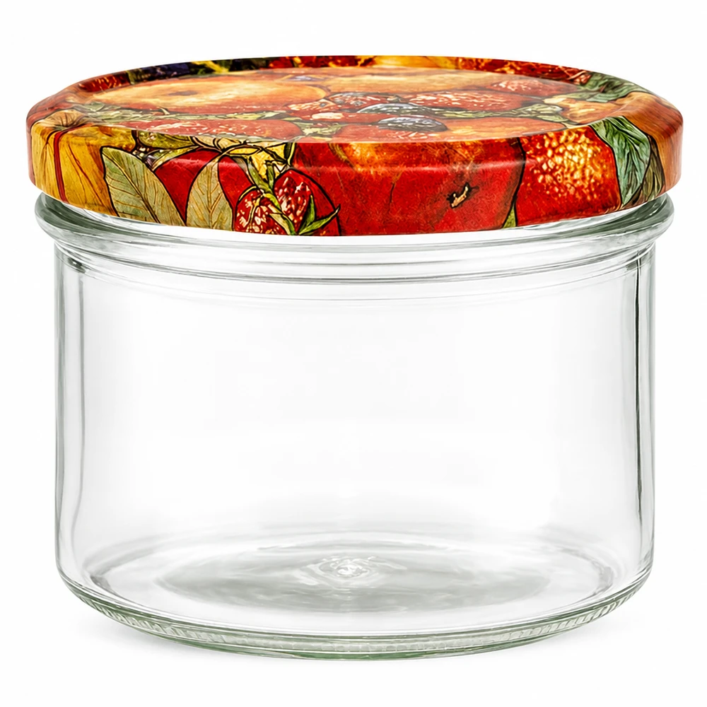 225ml Sturzglas + BasicSeal Deckel Obst-Dekor UNiTWIST 225ml Sturzglas mit buntem Obst-Dekor Deckel, leeres Einmachglas für Marmelade und Konfitüre, Konservenglas mit Twist-Of
