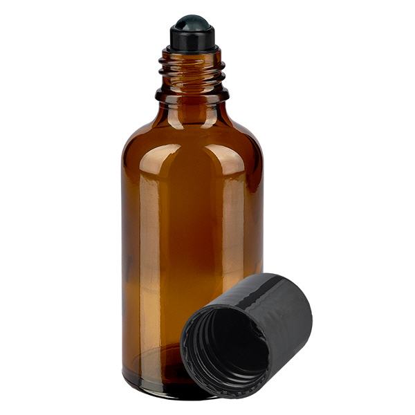 Apothekenflasche braun 50ml Roll-On Verschluss schwarz Apothekenflasche braun 50ml Roll-On Verschluss schwarz