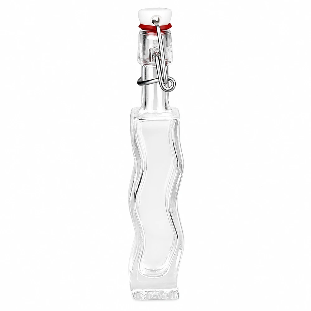 40ml Glasflasche Anna mit transparentem Glas und weißem PVC Bügelverschluss UNiTWIST, geschwungene Form