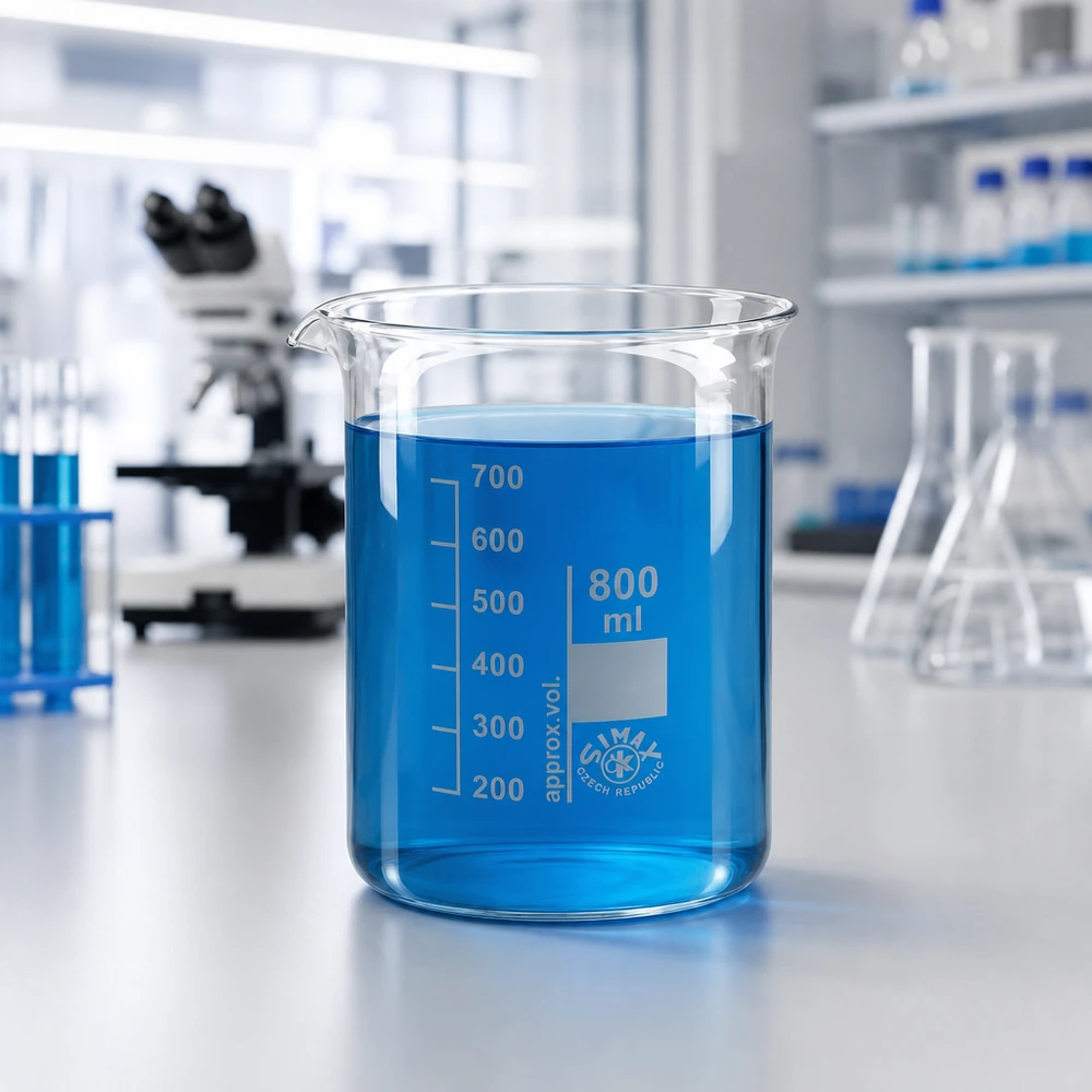 Becherglas 800ml niedrige Bauform transparent mit Skala für Volumenmessung im Labor