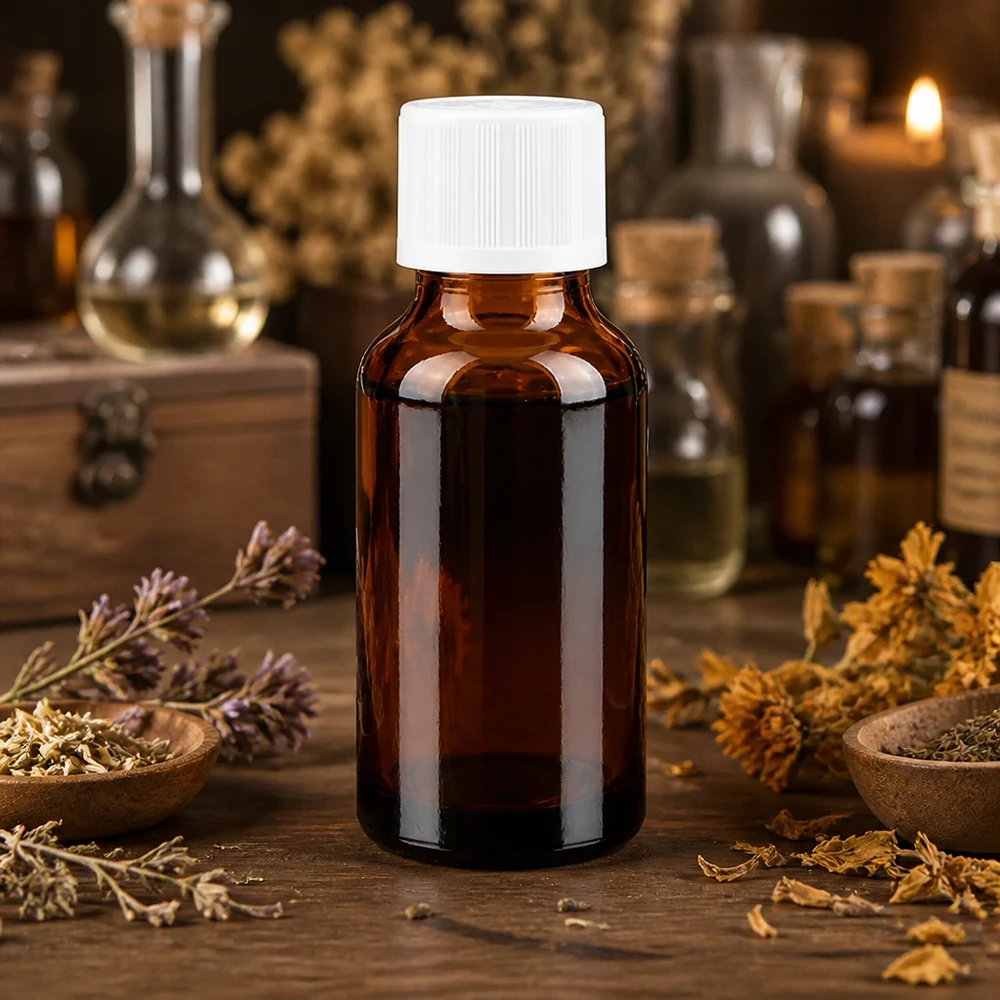Apotheken-Tropfflasche 20ml aus UV-schützendem Braunglas mit kindersicherem weißen Verschluss