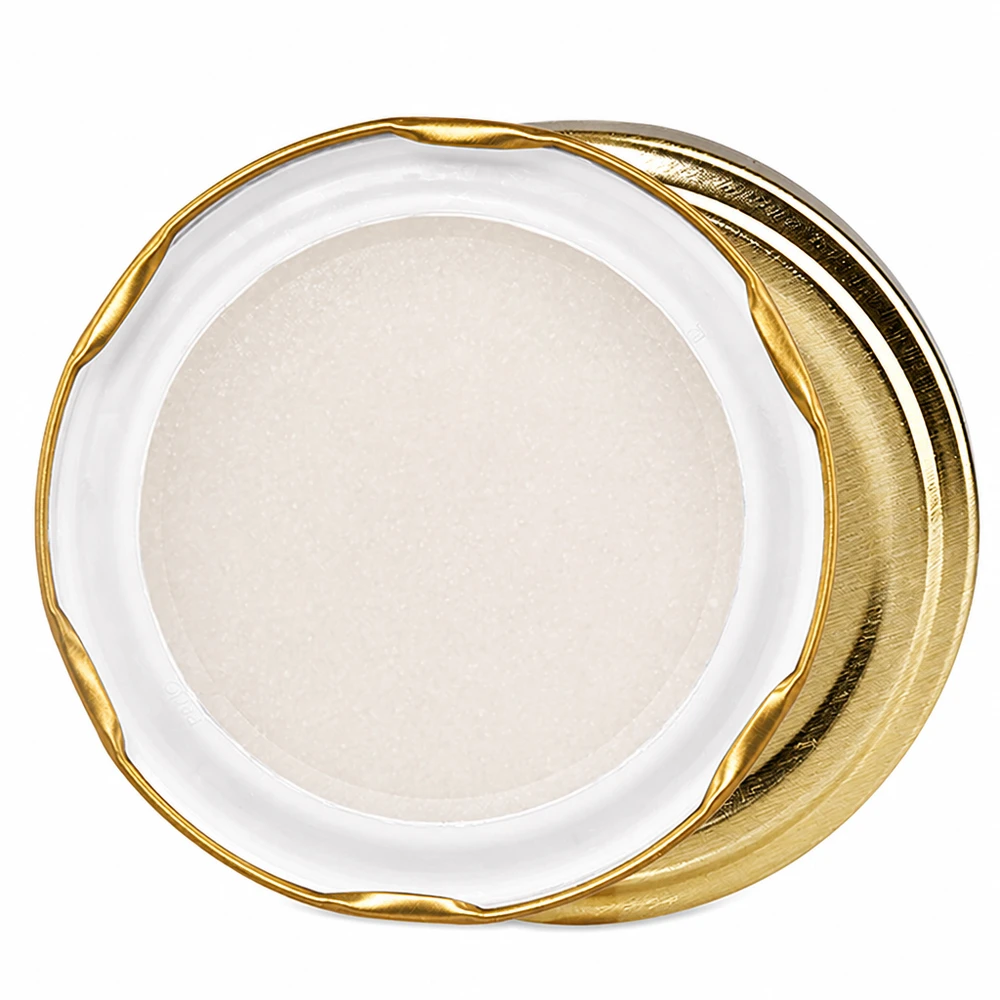 TO82 Einmachdeckel gold von oben cremefarbene Dichtmasse BioSeal unitemp BPA-NI