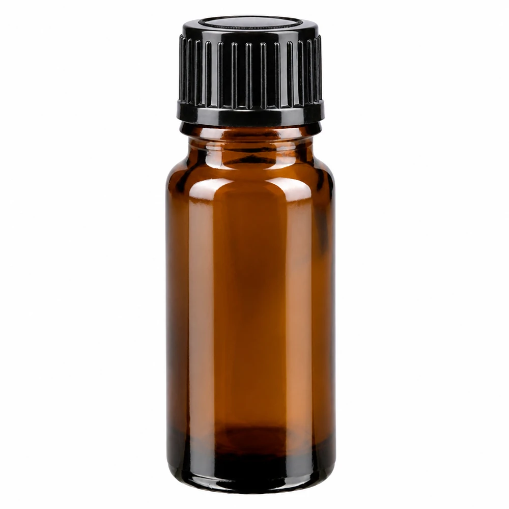 Kleine braune Glasflasche 10ml mit kindersicherem schwarzen Schraubverschluss ApoGlas