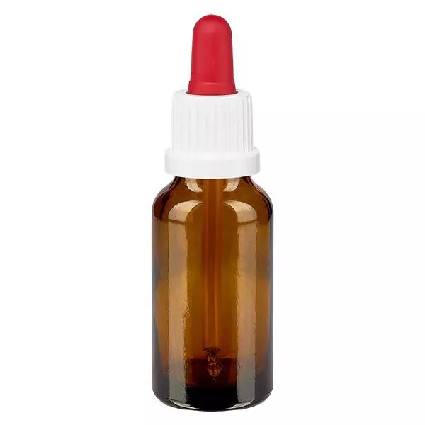 Apothekenflasche braun 20ml Pipette weiß/rot Originalitätsverschluss Apothekenflasche braun 20ml Pipette weiß/rot Originalitätsverschluss