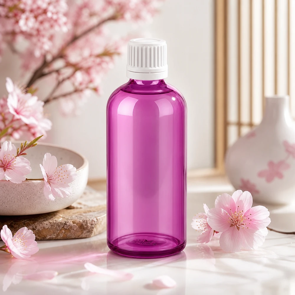100ml Flasche 11mm Schraubverschluss weiss Originalität Schraubverschlusserschluss PurpleLine UT18/100 100ml Violett-Flasche mit ergonomischem Design und weissem Verschluss für einfache Handhabung im Wellness