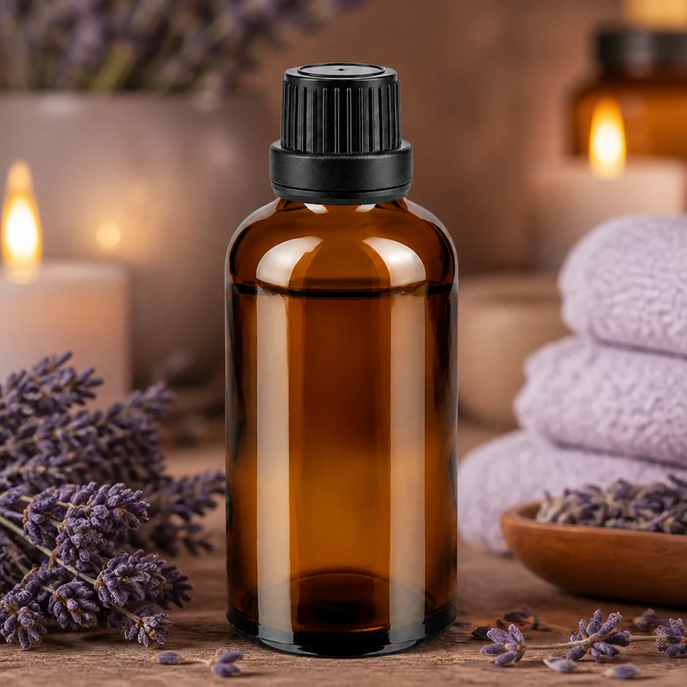 Lichtschutzflasche 50ml aus Braunglas mit kindersicherem Schraubverschluss für Aromatherapie