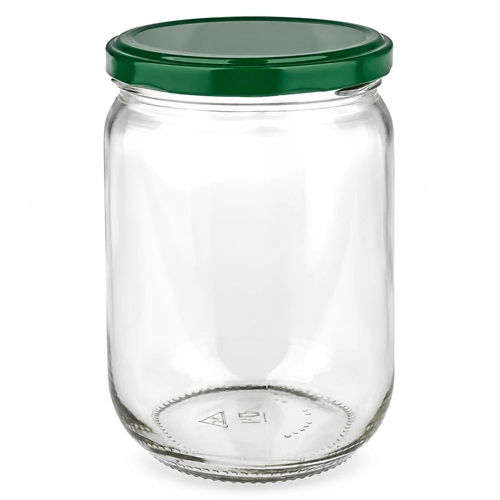 UNiTWIST Rundglas 555ml mit grünem BasicSeal Metalldeckel ideal zum Einkochen und Konservieren