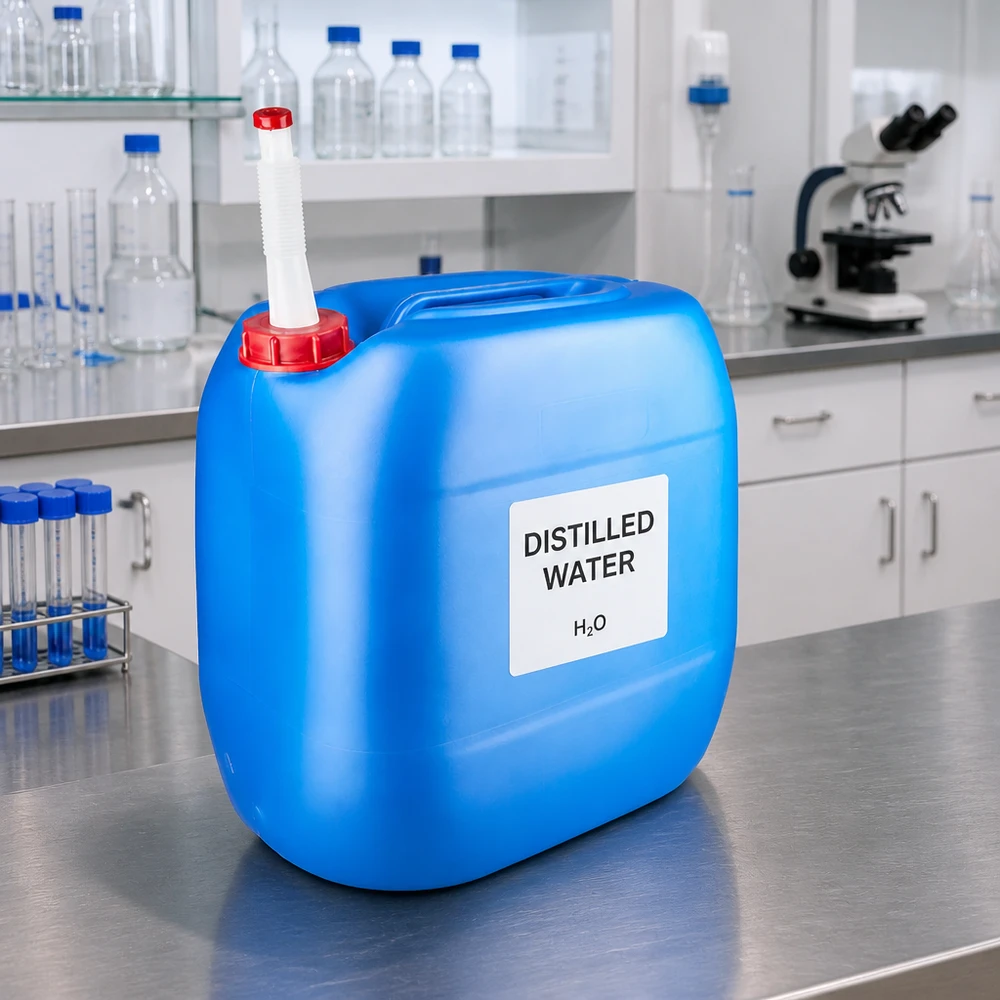 Kanister 30 Liter blau mit Auslaufrohr Flex 30 Liter Laborkanister mit weißem Flex-Auslaufrohr und rotem Verschlussdeckel für destilliertes Wasser