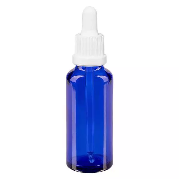 Apothekenflasche blau 30ml Pipette weiß Originalitätsverschluss Apothekenflasche blau 30ml Pipette weiß Originalitätsverschluss