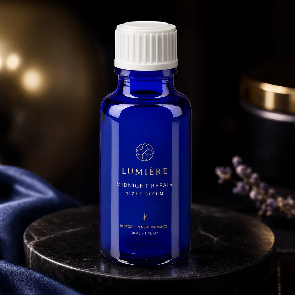 UV-Schutz Glasflasche 20ml in Blau mit weißem Standardverschluss für Nachtserum