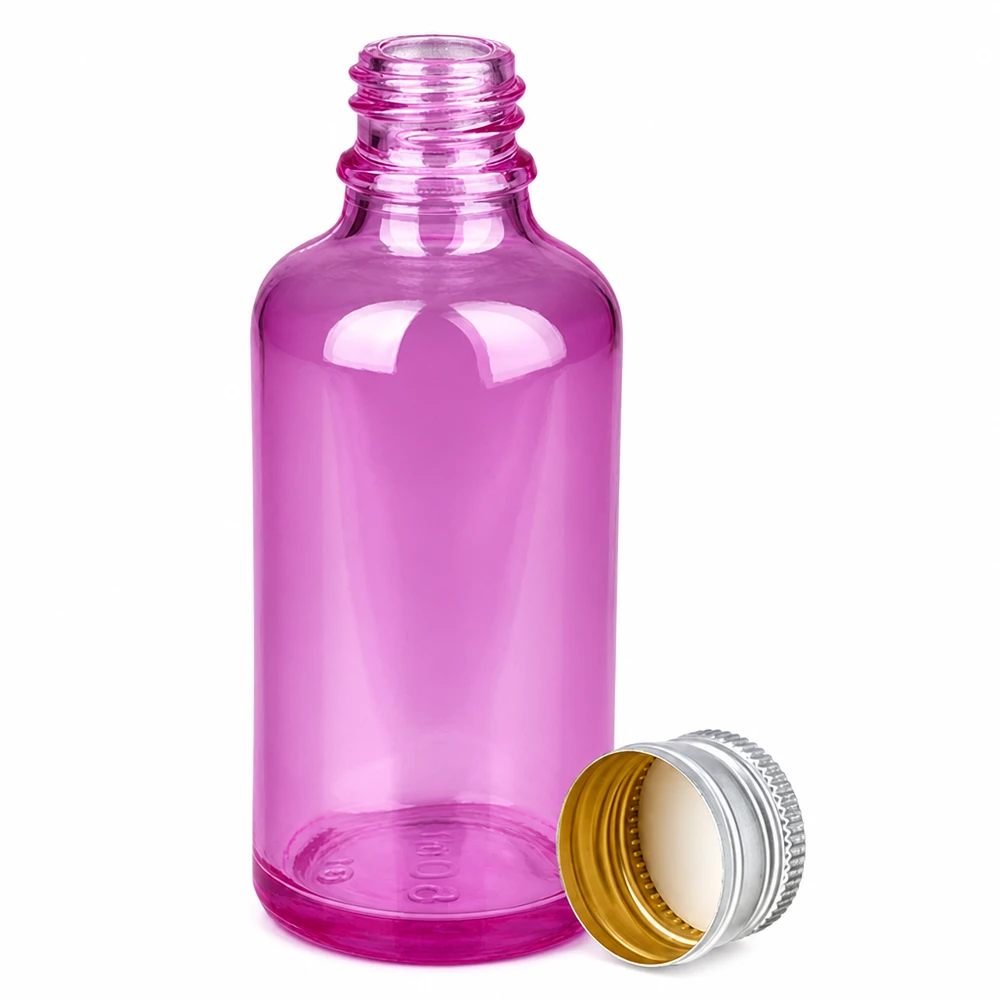 50ml Flasche 11mm Schraubverschluss Alu-Silberer Standard PurpleLine.UT18/50 Runde 50ml Glasflasche in lila Optik mit praktischem Aluminiumdeckel für flüssige Produkte