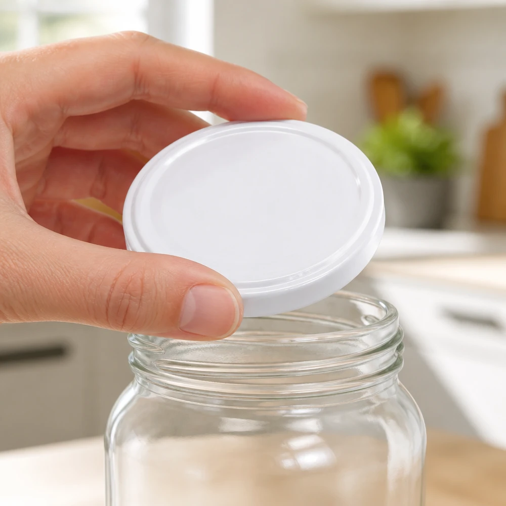 UNiTWIST TO58 unitemp Schraubdeckel weiss BPA-frei auf Weckglas aufsetzen Nahaufnahme