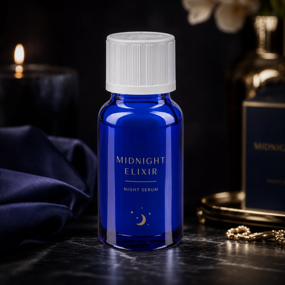 Apothekenflasche blau 10ml Tropfverschluss weiß Kindersicherung Standard 10ml blaue Glasflasche mit weißem KiSi-Verschluss als luxuriöse Nachtserum-Verpackung